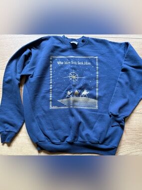 Wise Men Still Seek Him Sweatshirt Unisex Hanes L Blue Gold Religious
